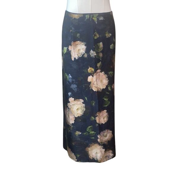Vince Painted Rose Print Satin Slip Midi Skirt Size 4 - Picture 1 of 7